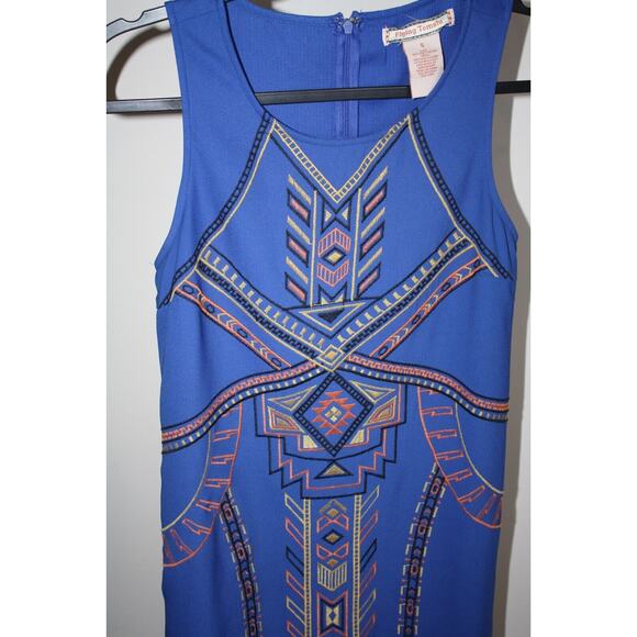 Flying Tomato Dress Blue Front Embroidered Sleeveless Zip Up Size Small - Picture 4 of 4
